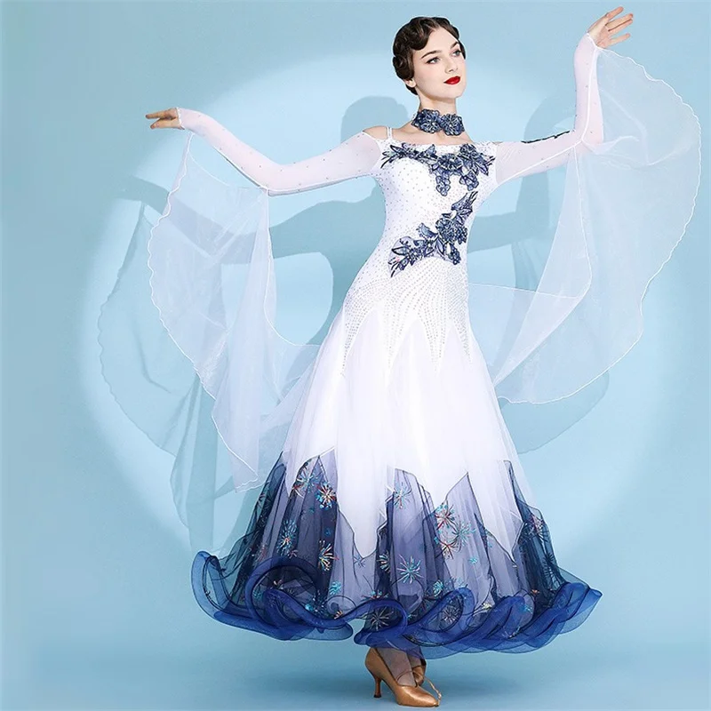 New Design Fashion Retro Elegant Women Adult Performance Competition Wear White Ballroom Dance Dress