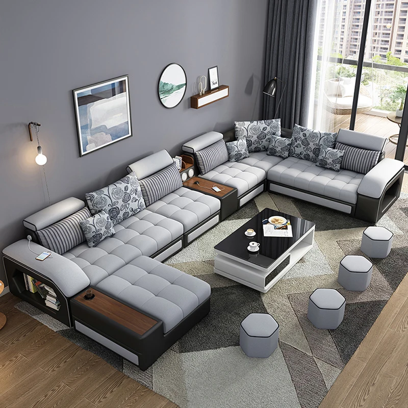 Hot Sale Modern Fabric Grey Recling Upholstered Wall Sleeper 2 7 Seater Sofa Bed Sectional Sofa 