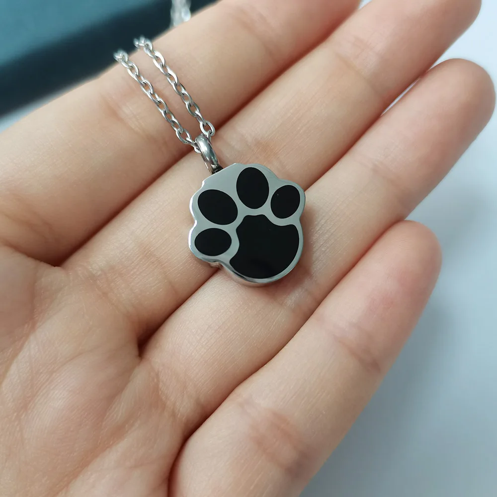Cremation jewelry stainless steel urn cat paw urn necklace cat and dog ashes memorial pet urn pendant mini souvenir urn pendant