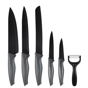 New Professional Chef knife set Non Stick High Quality Carbon Stainless Steel Black Kitchen Knives Set