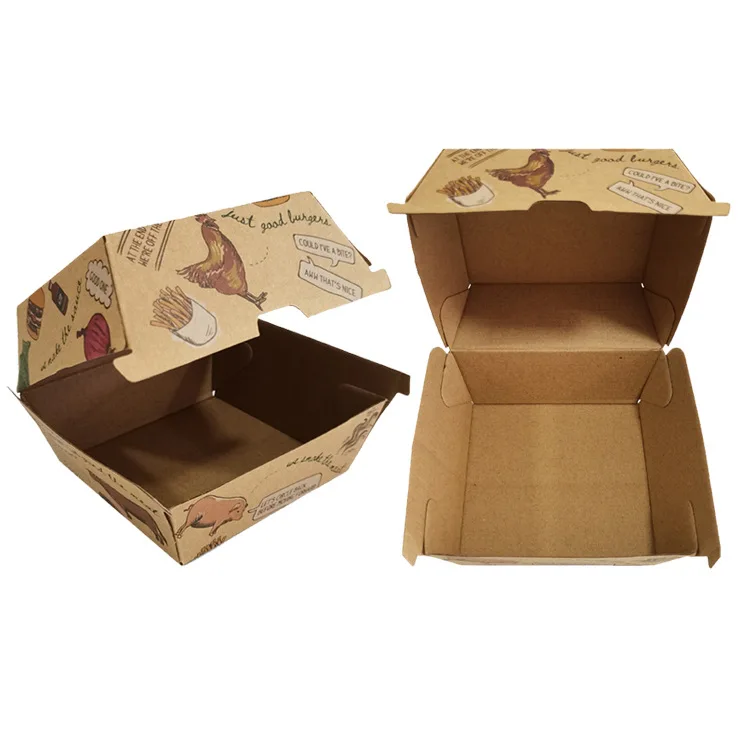 F Flute Custom Burger Box Tray Plain Virgin Kraft Strong Corrugated Snack Box Regular Family Dinner Box With Your Own Logo