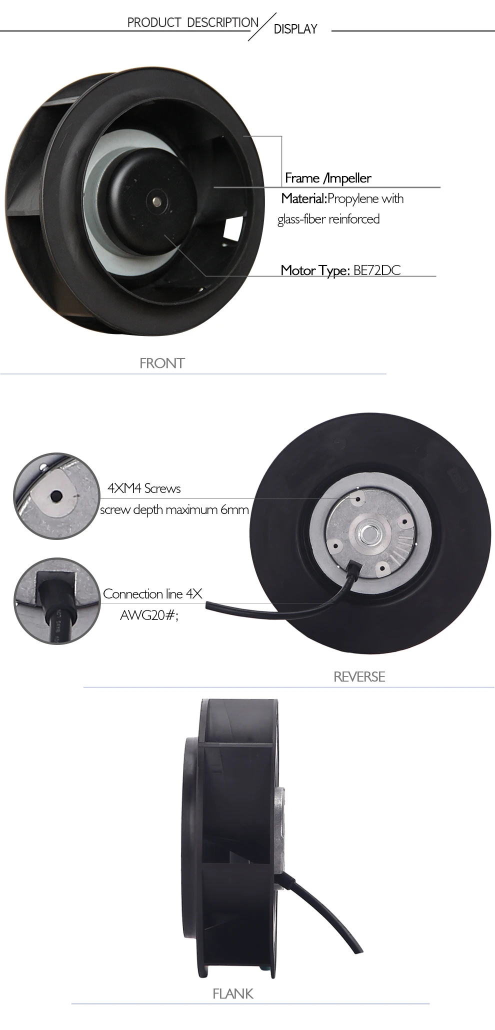 175mm 24V DC Backward Curved Centrifugal Cooling Fan with EC Motor