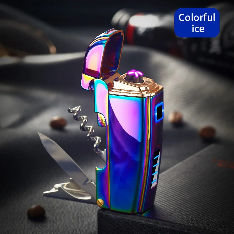 Multifunctional Cigarette Double Arc Lighter with Bottle Opener and Folding Utility Knife Survival Tool Is Cigarette Accessories