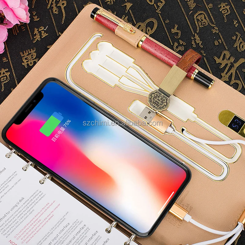 Retro Style Elegant Pattern Design Note Book Power Bank Power Book with Usb Flash Drive