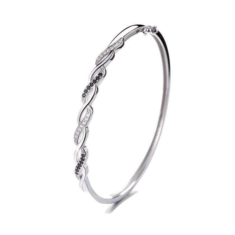 Wholesale Sterling Silver 925 Twist Bangle with CZ Stones