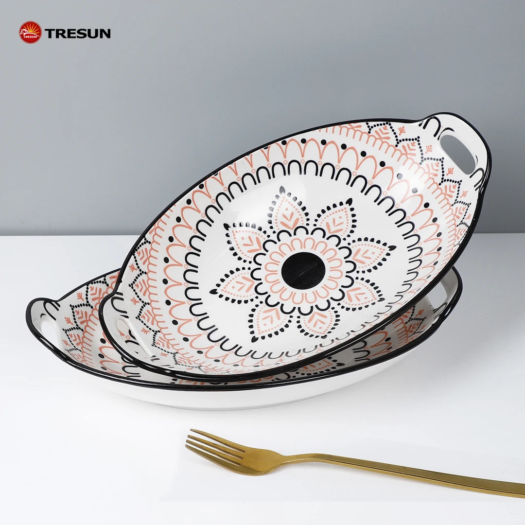 Large 11 Inch Colorful Multicolored Porcelain Kitchen Bakeware Baker