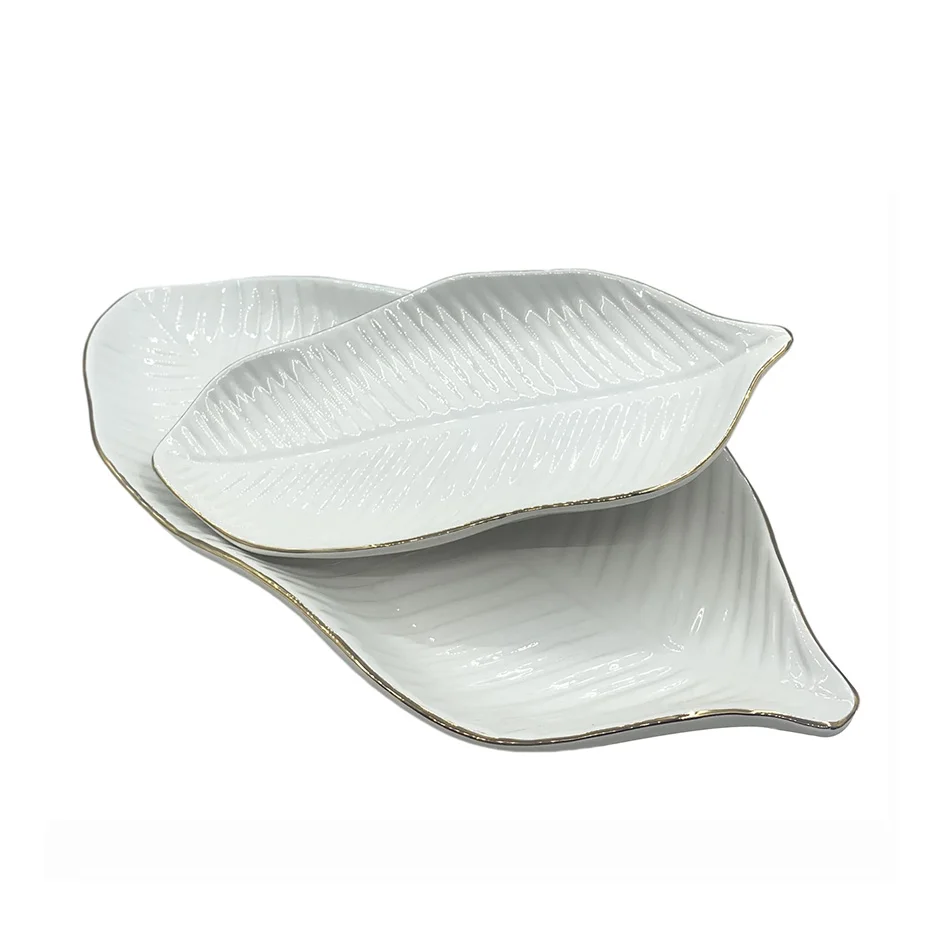 white Ceramic Dish Plates with leaf Design  Modern Tableware Sets with espcial shape  Desktop Saucer Jar for Home and Restaurant