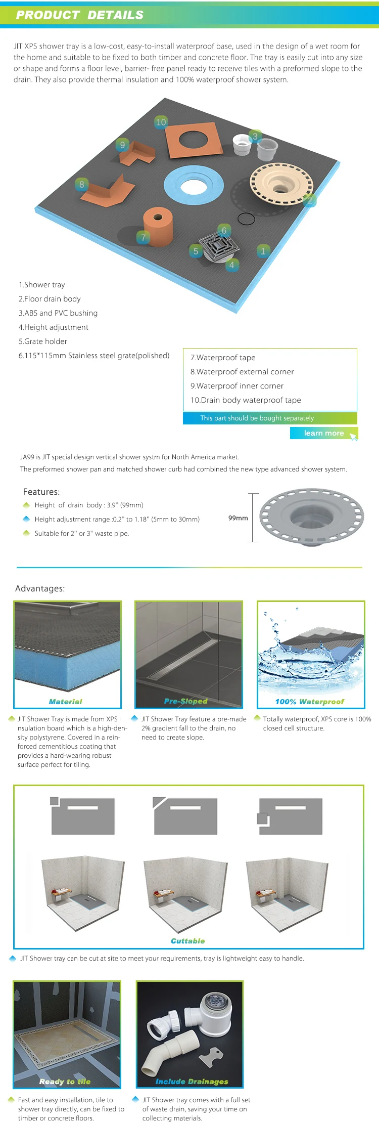Custom Size Shower Tray Bathroom Shower Tray Square Shower Tray Pans
