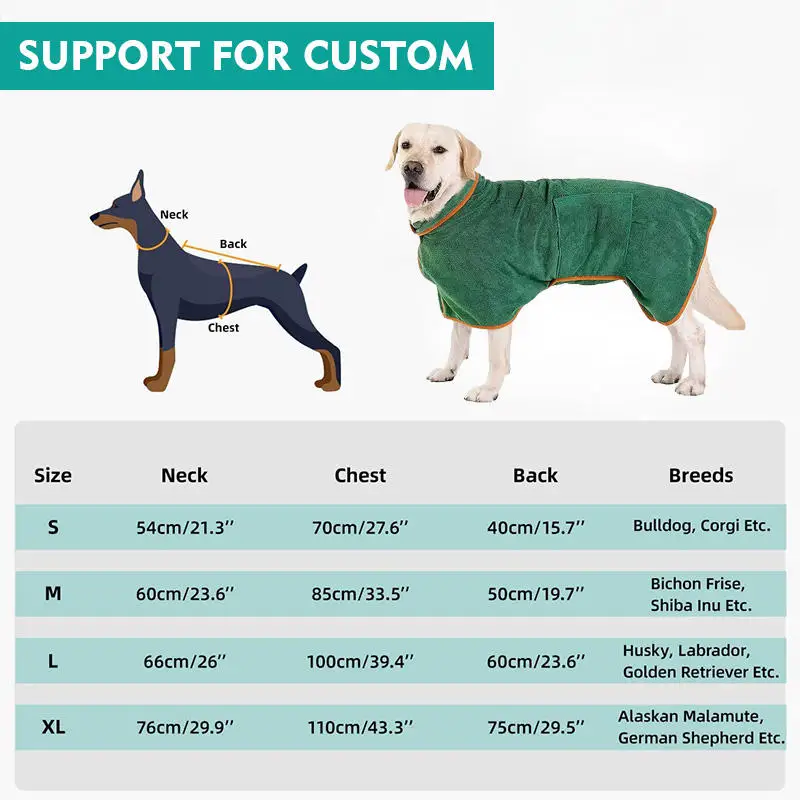 Custom logo manufacture microfiber cotton towel super absorbent pet drying coat bath robe dog bathrobe for dogs with hoods factory