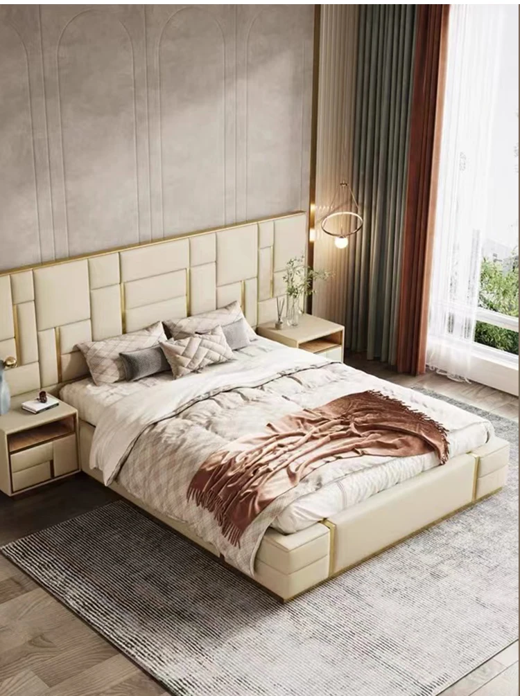 Contemporary Furniture Beige Solid Wood Bed Set Custom Luxury King ...