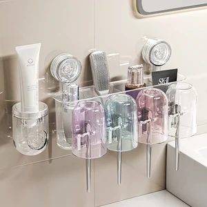 Modern Luxury Round Plastic Four-Cup Set Toothbrush Cup for Home Bathroom Storage for Hotels Boxed