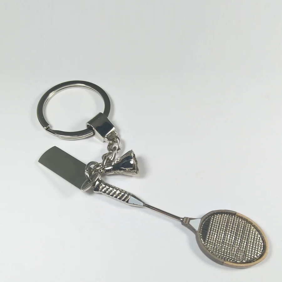 Fashionable Metal Badminton Racket Keychain with Battledore Shuttlecock & Tennis Shuttle Featuring Slogan Tag