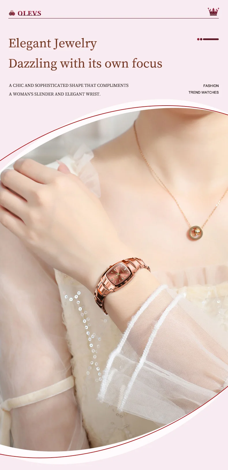 OLEVS 7006 Japan Quartz Movement Water Resistant 3ATM Women Watch Square Shape Dial Gold Tungsten Steel Bracelet Ladies Watches