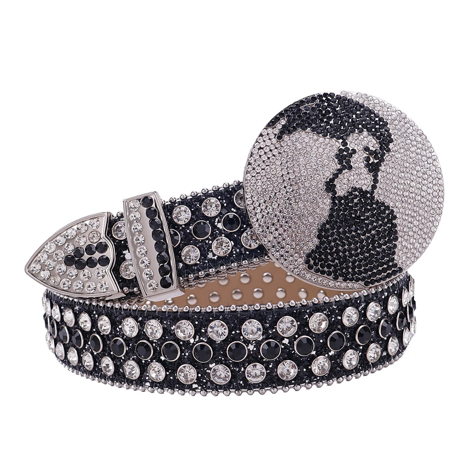 Custom Logo Western Rhinestone Crystal Belt for Men Designer Globe Buckle Bling Diamond Strap Jeans