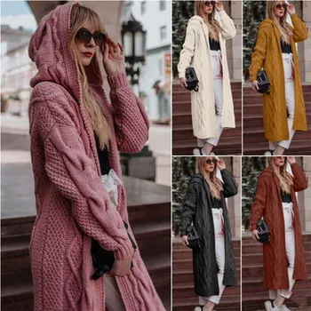 Trend New Autumn Winter Plain Long Cardigan Knitwear Loose Solid Color ...