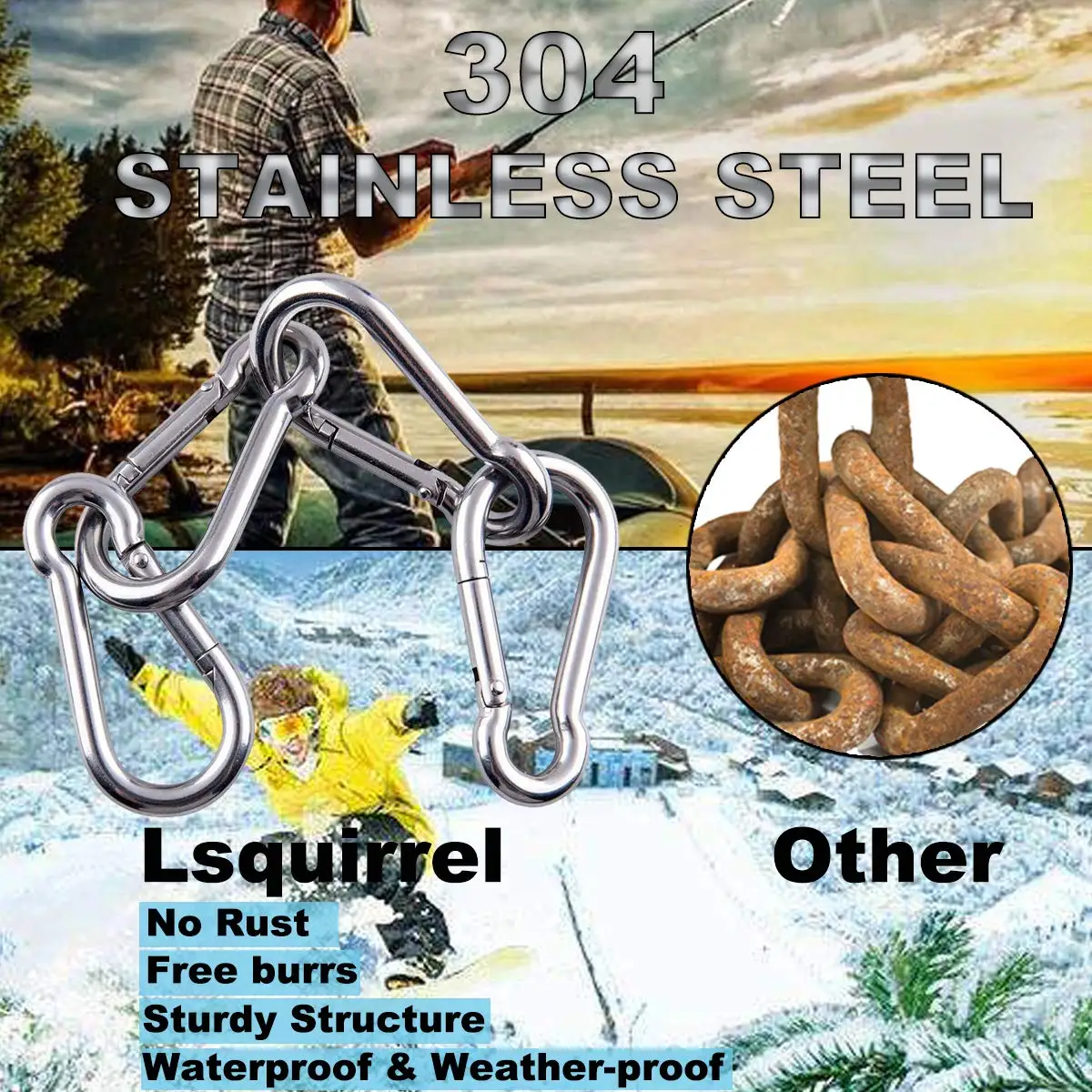 BT-245 Heavy Duty DIN 5299 FORM C 7mm 304 Snap Hook Gourd Type Stainless Steel Carabiner Mousqueton Karabiner Snap Hook