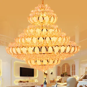Large Gold Chandeliers LED Modern Customized Lotus Flower K9 Crystal Gold Chandeliers Ceiling Luxury