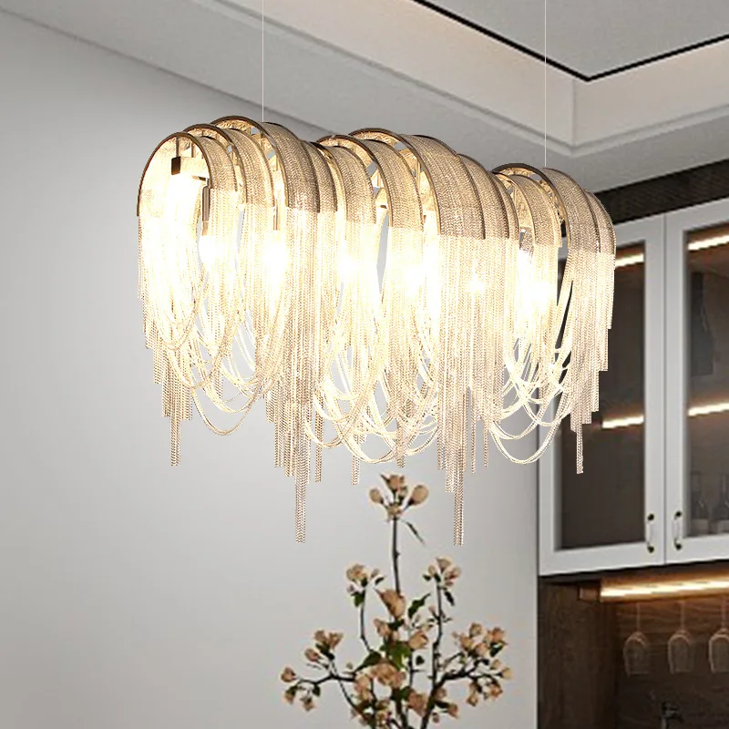 Moderne luxe zilveren franje hanglamp Villa Restaurant Hotel Bar Aluminium kwastjesketting kroonluchter