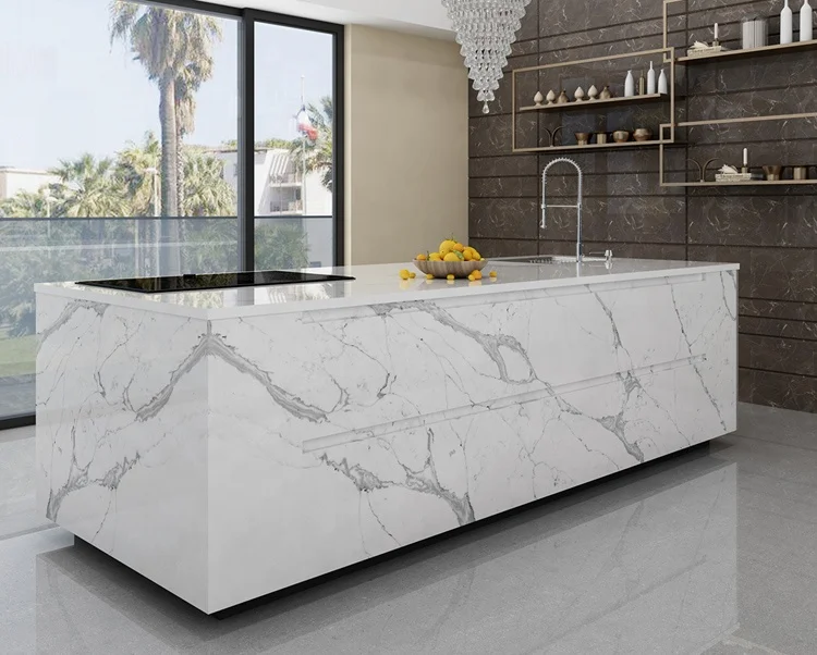 High Quality Calacatta White Quartz Stone Slab Artificial Stones for  Kitchen Counter Top