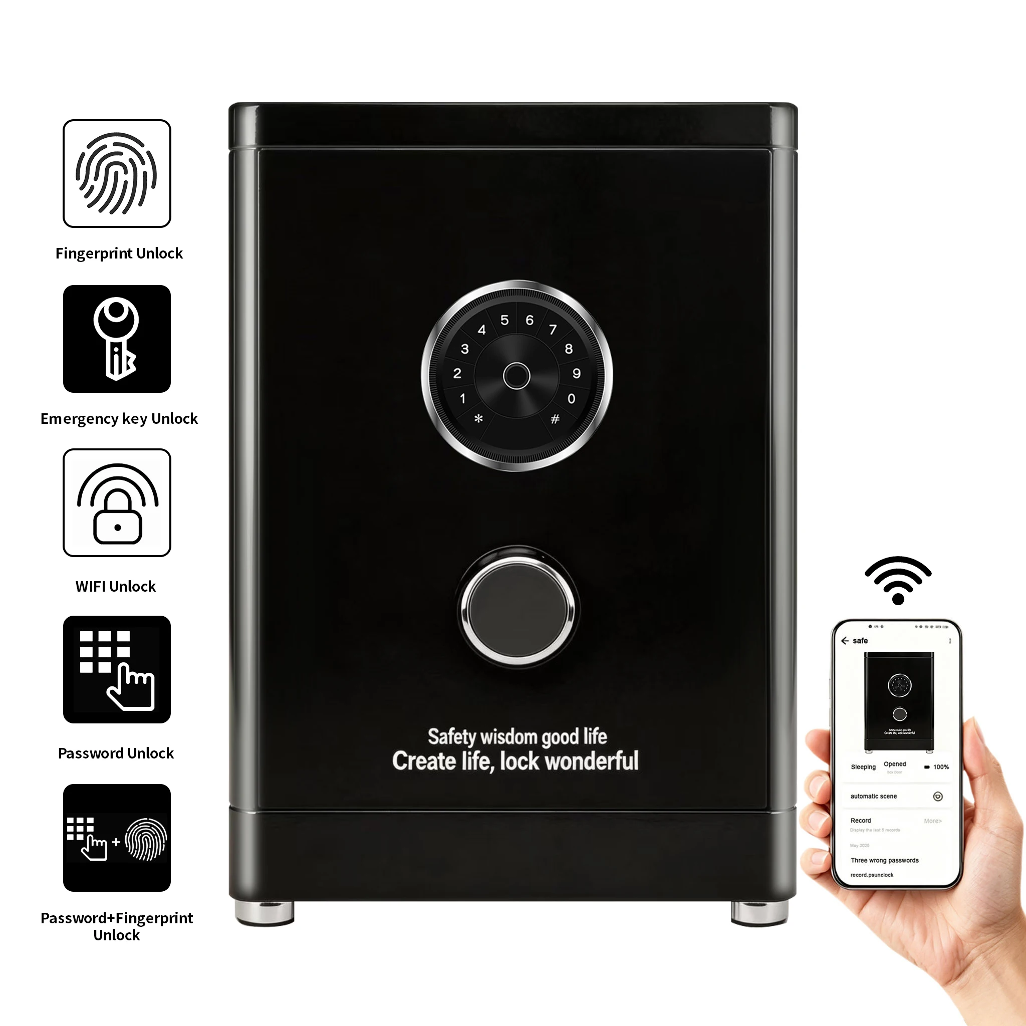 F1-600 CEQSAFE Factory Supplies Deposit Security Fingerprint/Face Recognition TUYA APP WIFI Smart Safe Box for Money Large Safes