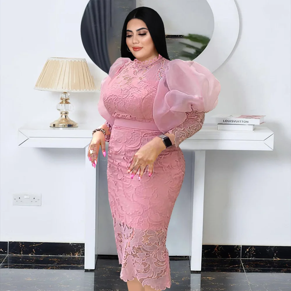 Pink Plus Size Bodycon Club Dresses Pink Lace Party Bodycon Elegant Classy  Retro Women Prom Dress Plus Size 4XL