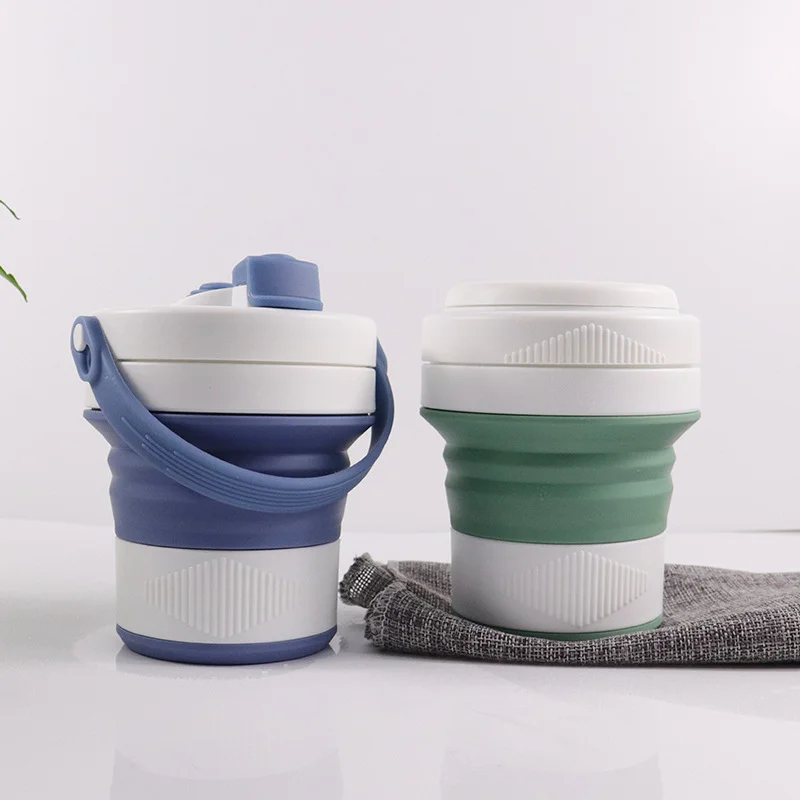 450毫升便携式折叠式水杯可回收独特咖啡杯旅行可折叠硅胶咖啡杯