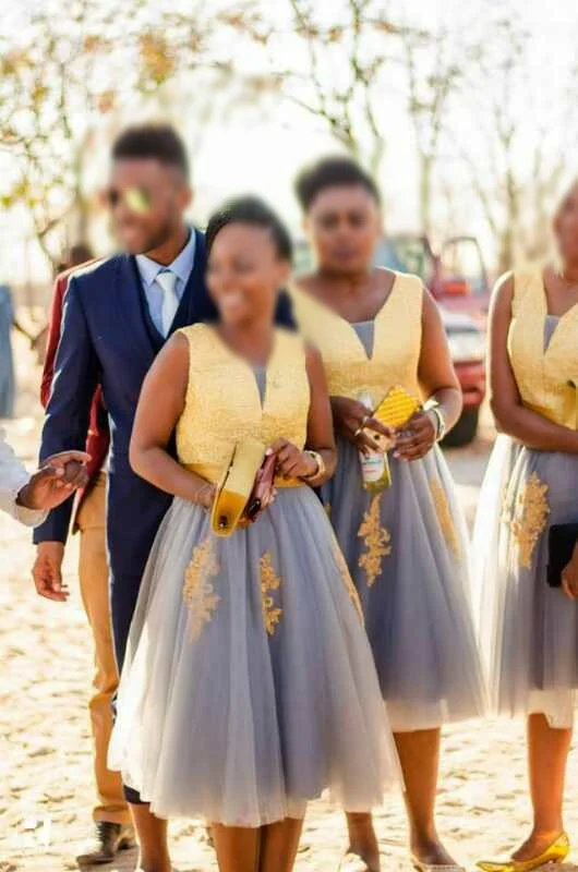 African Girl Yellow Wedding Guest Dress Cheap Mismatched