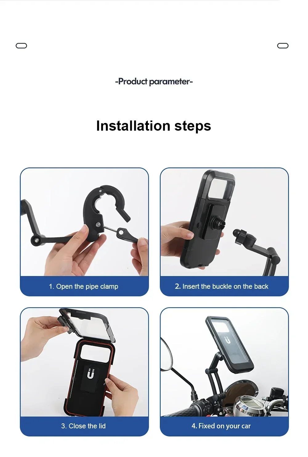 Universal Waterproof Motorcycle Bike Mobile Phone Holder Support Bicycle GPS 360° Swivel Adjustable Cellphone Holder