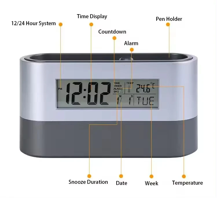 Multifunctional Electronic Clock for Office Storage Pen Holder Desktop Electronic Clock Office Gifts Desktop Decorations