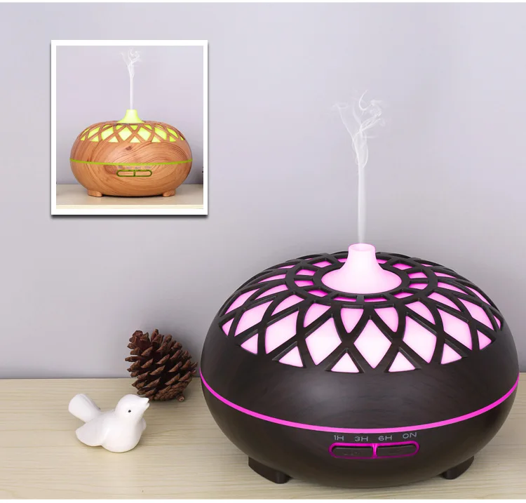 Hollow Wood Air Humidifier and Essential Oil Diffuser cool RGB mist