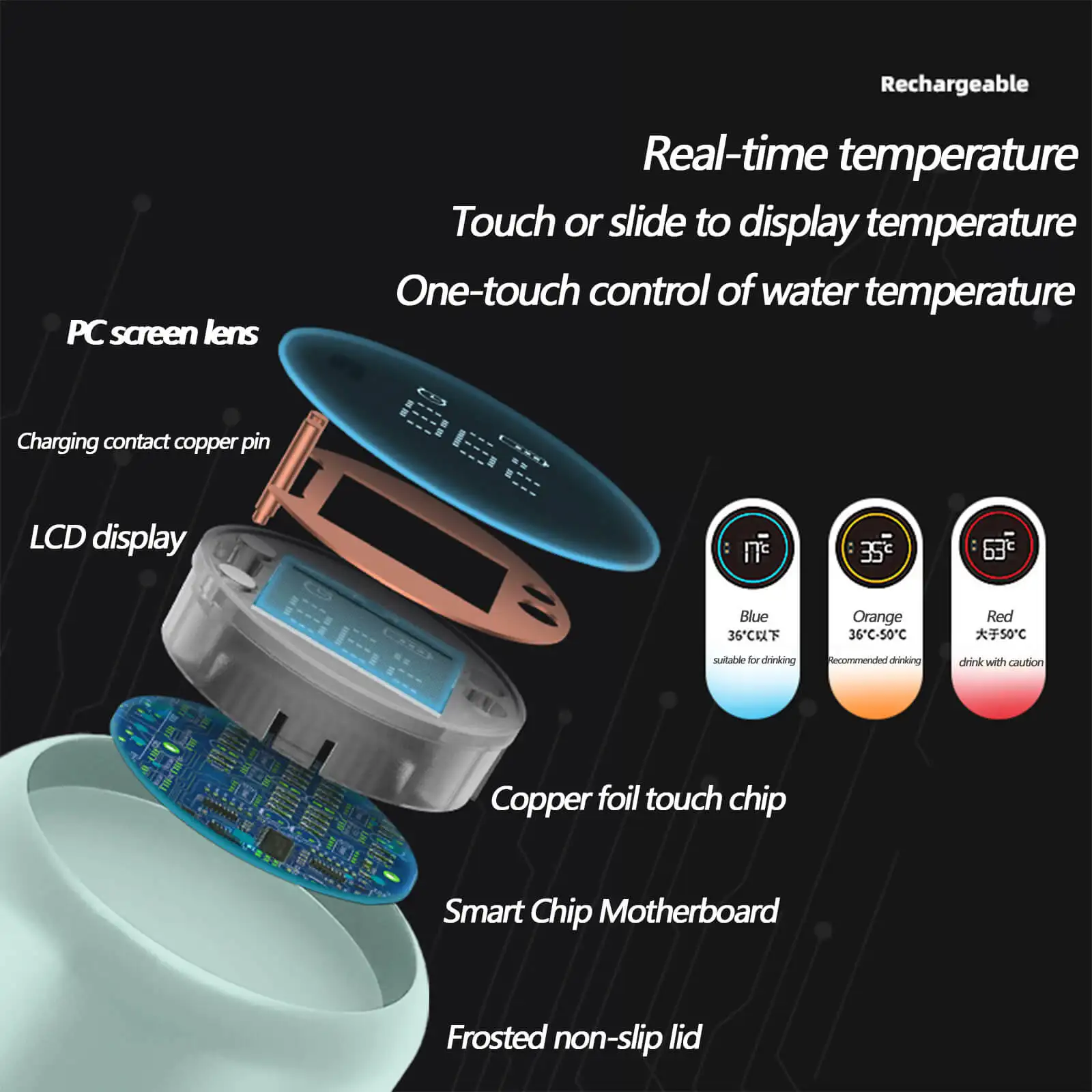 Battery Power Water Self Cleaning Heating Mug Temperature Display Drinking Reminder Smart Thermos Purify Smart Water Bottle