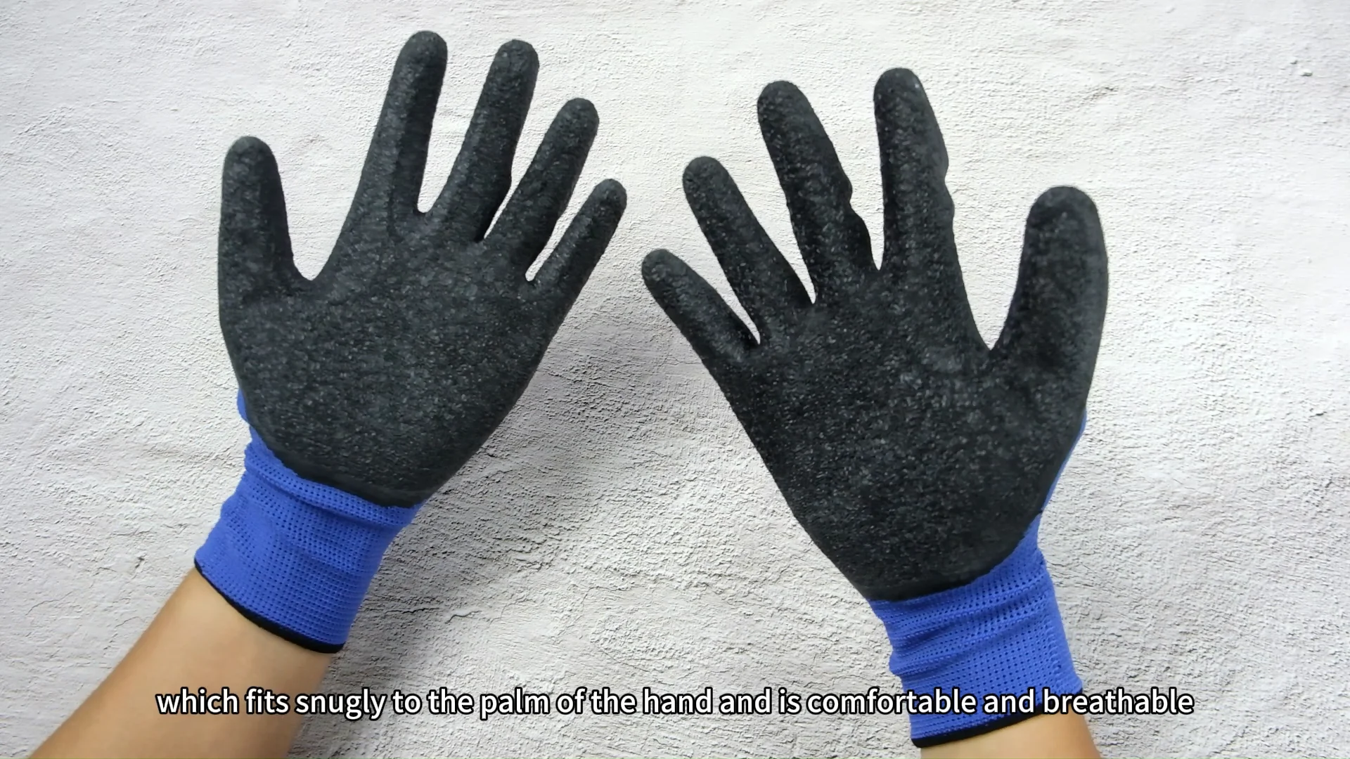 10 Gauge Antislip Nylon Working Wrinkle Black Latex Half Coated Gloves