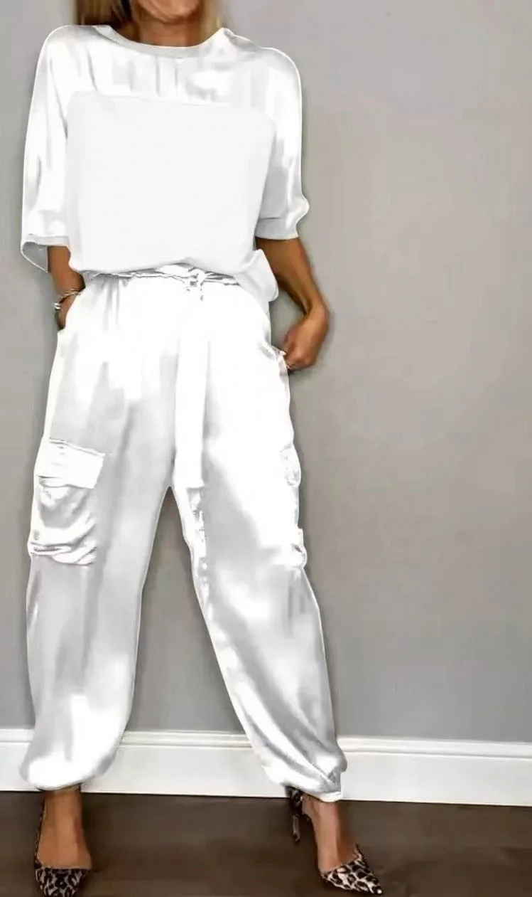 2026 New Smooth Satin Half Sleeve Top Suit Two Piece