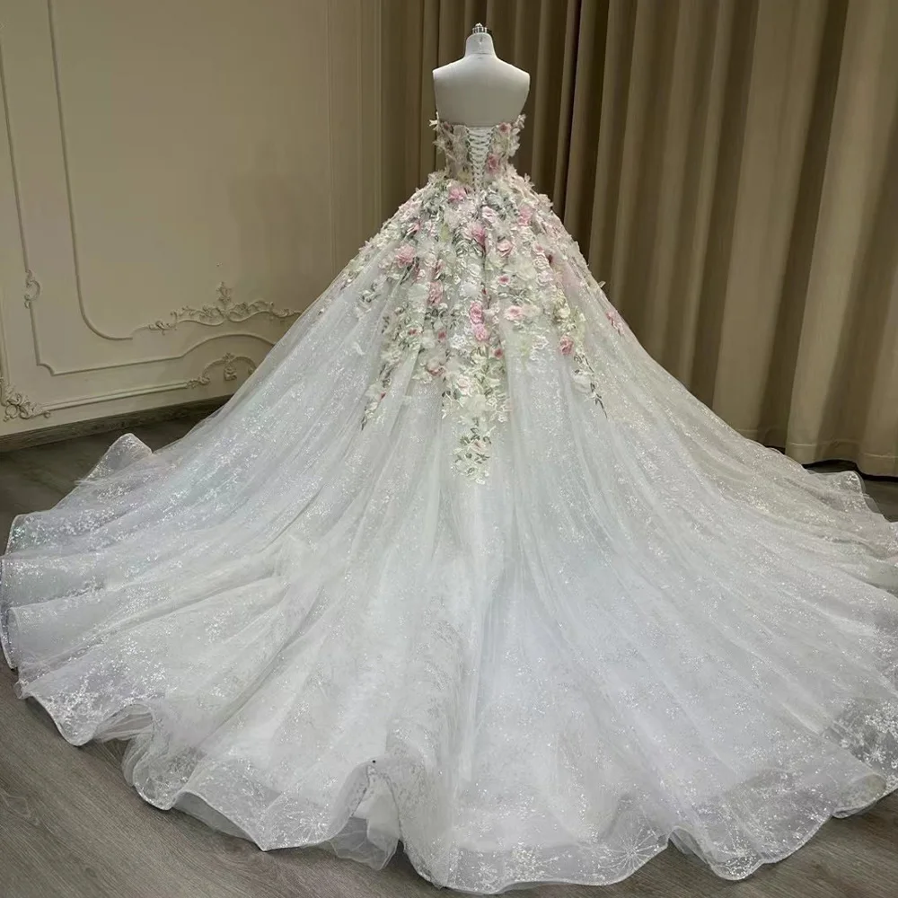 Yl0030 Fairytale Floral Crystal Beaded Ball Gown With Sweetheart Neckline & Off-shoulder Sleeves  Odm