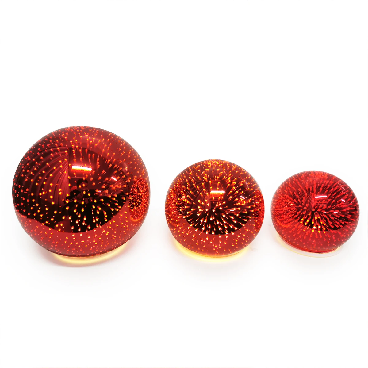 Assorted LED ornaments 100 120 150 mm red gold 3D firework glass spheres light tabletop decoration for Christmas