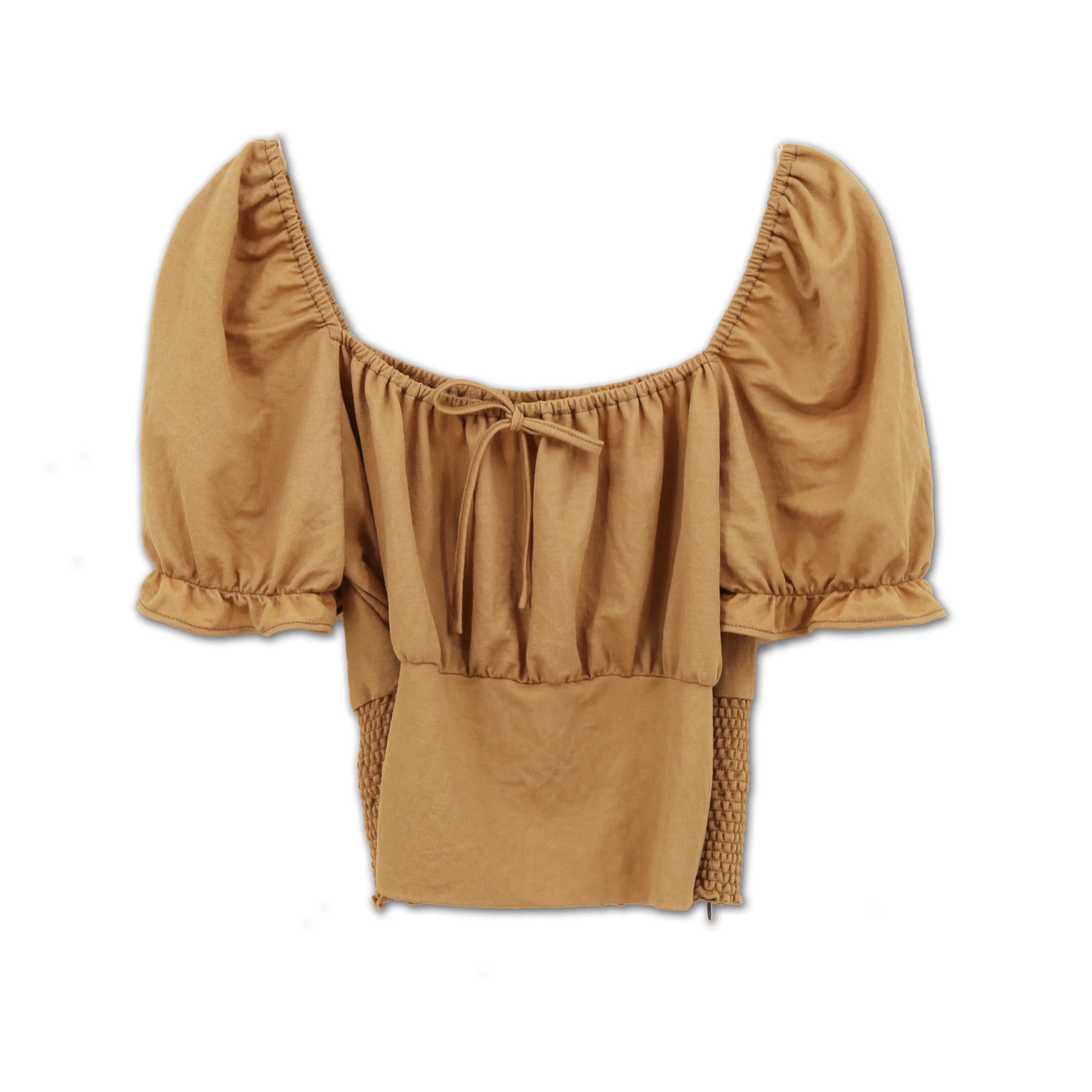 WOMEN CASUAL TOP WITH ELASTIC NECKLINE AND SMOCKING