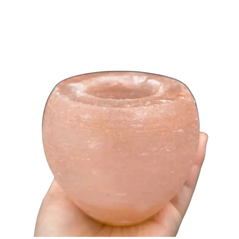 Pink Himalayan Salt Lamp Crystal Rock Tealight Candle Holder Carved Decoration Himalayan Salt Candle Holders factory