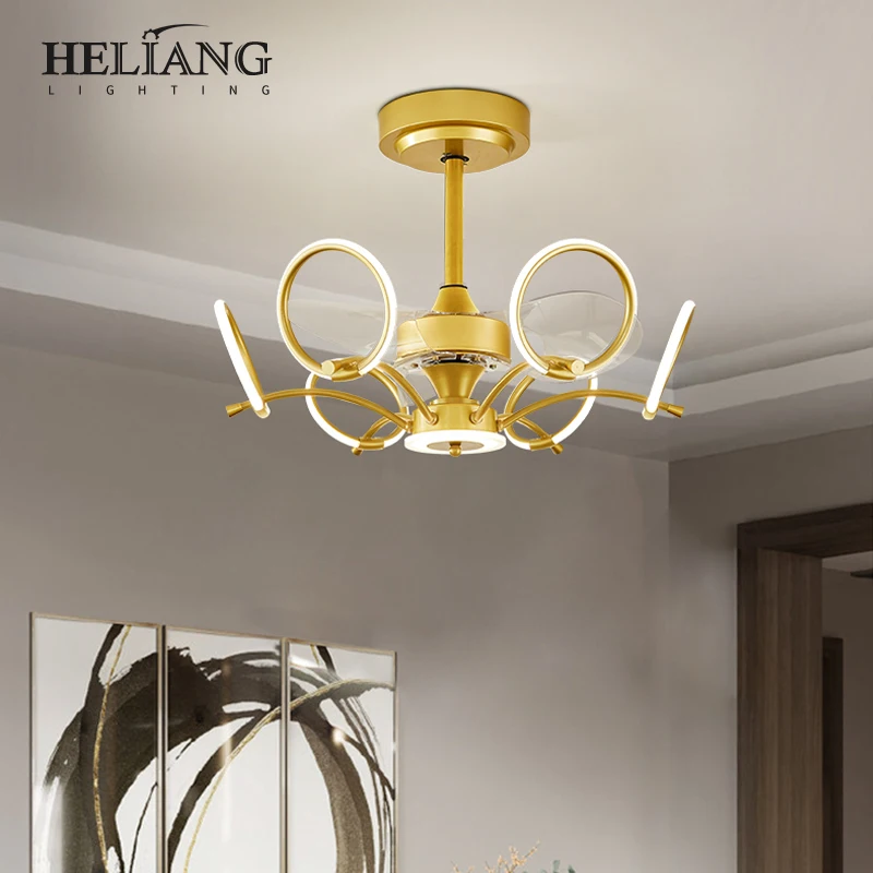 
 Light luxury living room ceiling fan lamp Nordic dining room bedroom variable frequency fan chandelier with electric fan  