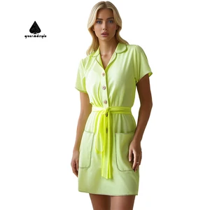 Ladies Fashion Casual Good High Quality Clothes Elegant High Waist Knitted Dress Summer Fancy Modest Short Shirt Dress for Women