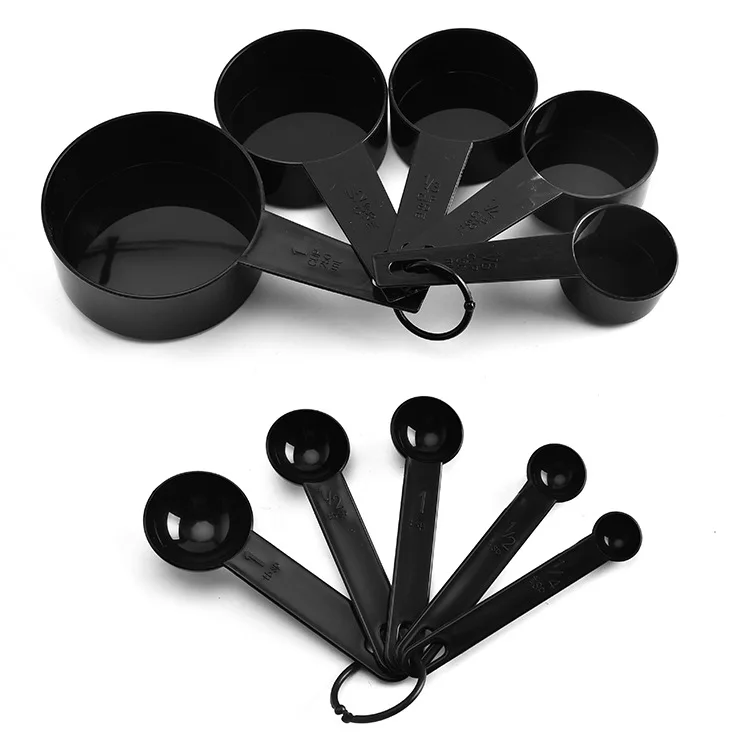 Set of 10 Colored Black White Beige Plastic Measuring Cups and