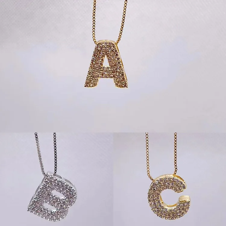 Collana Iniziale In Oro 14K Placcato Donna Uomo: Pendente A Bolla Con Lettera A-Z E Zirconia Cubica. Catena Girocollo 17 Pollici, Regalo Perfetto.