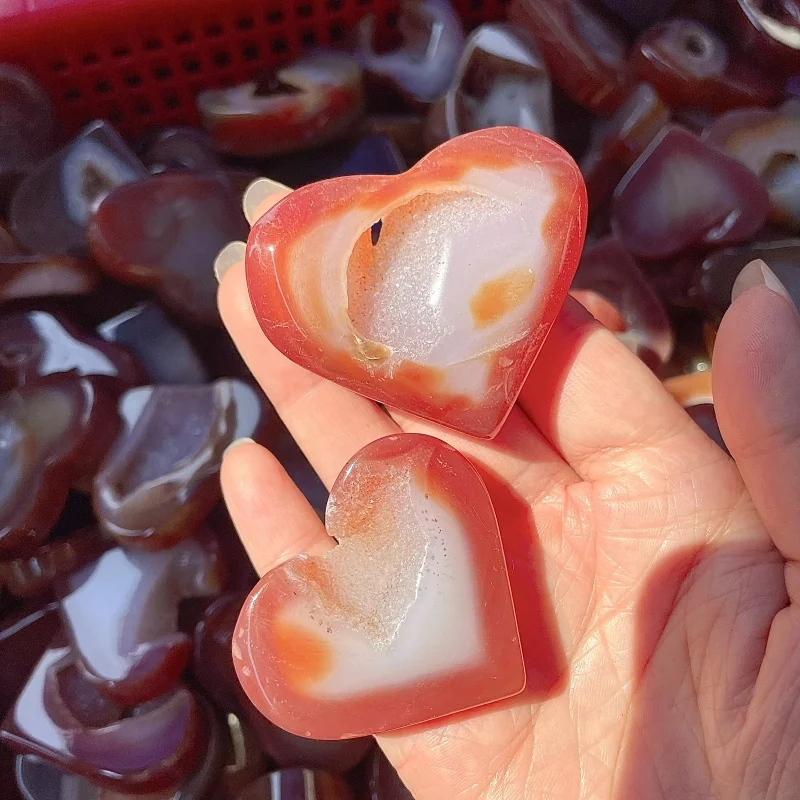 Wholesale High Quality Natural Red Agate Druzy Heart Carved