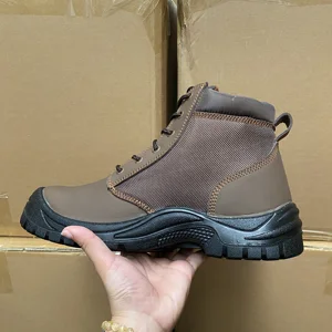 Brown Color  Crazy Horse Mid Cut Design Brand Dual-density PU Outsole Safety Toe