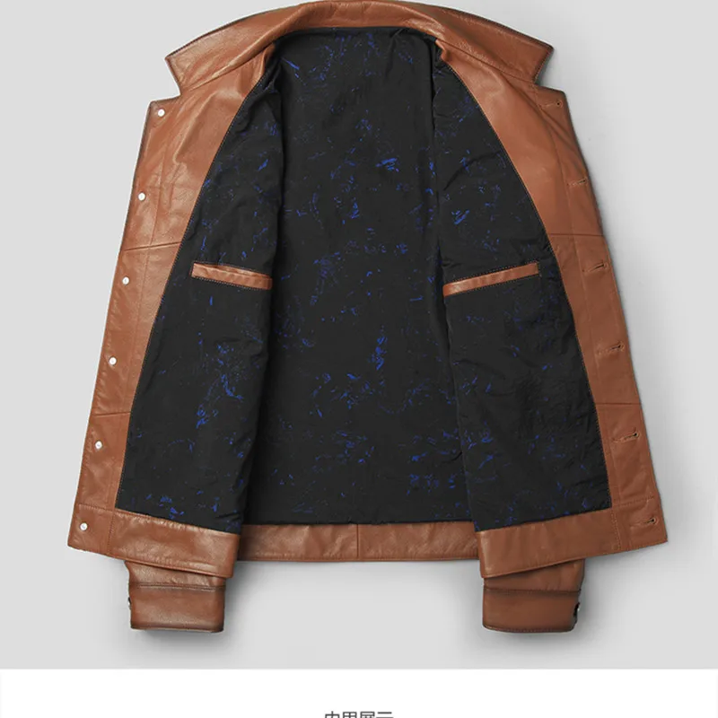 Genuine leather clothing men's top layer calfskin motorcycle popular leather jacket short casual thin coat11216