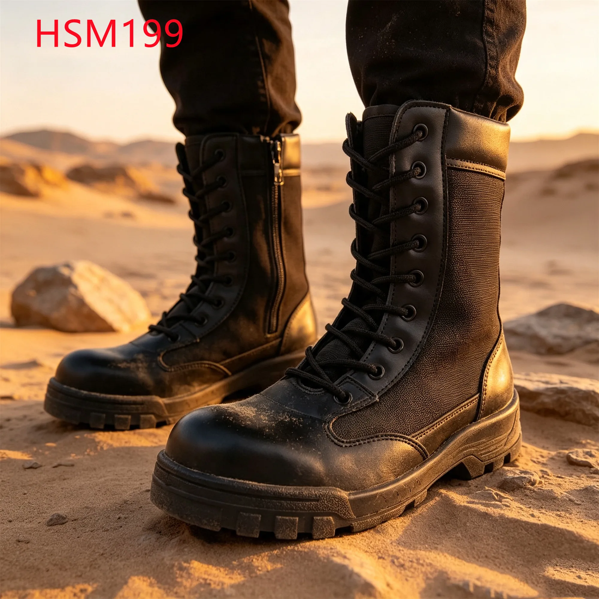 LXG,Expeditions PU/PU Injection Outsole Hua Singh Combat Boots Coastal Cliff 7 Inch Fighting Boots with Side Zipper HSM199