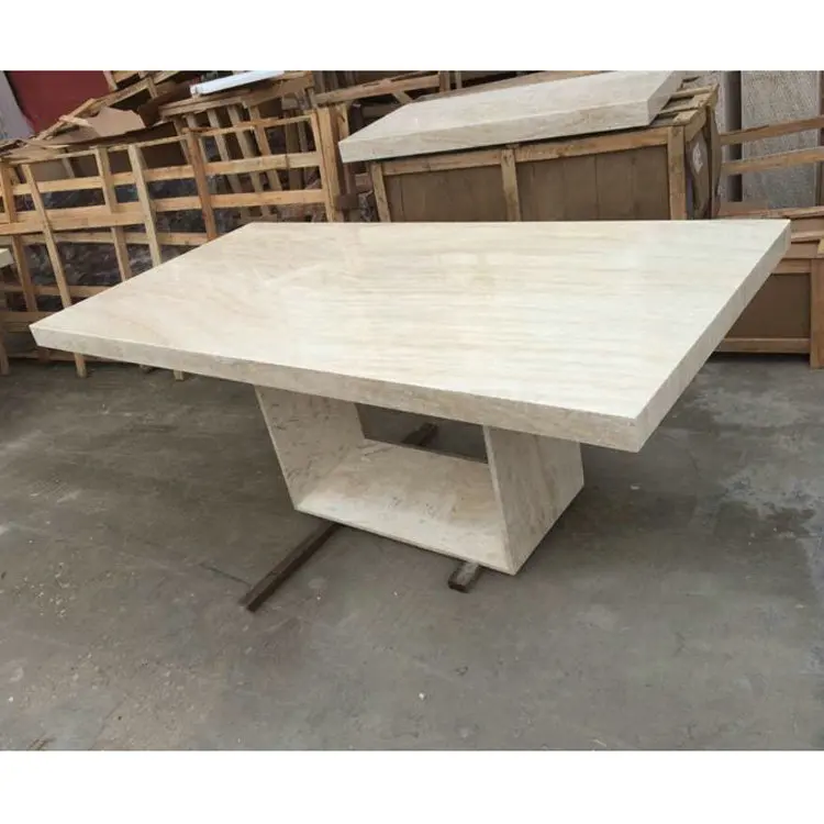 Customized Stone Eat Dining Table 6 Seater Honed sealed Marble Travertine Dining Tables