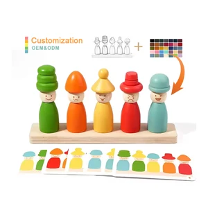 Montessori Toys Wooden Peg Doll Stacking Puzzle Children's Color Cognition Educational Toy Fine Motor Skills Rainbow Puppet