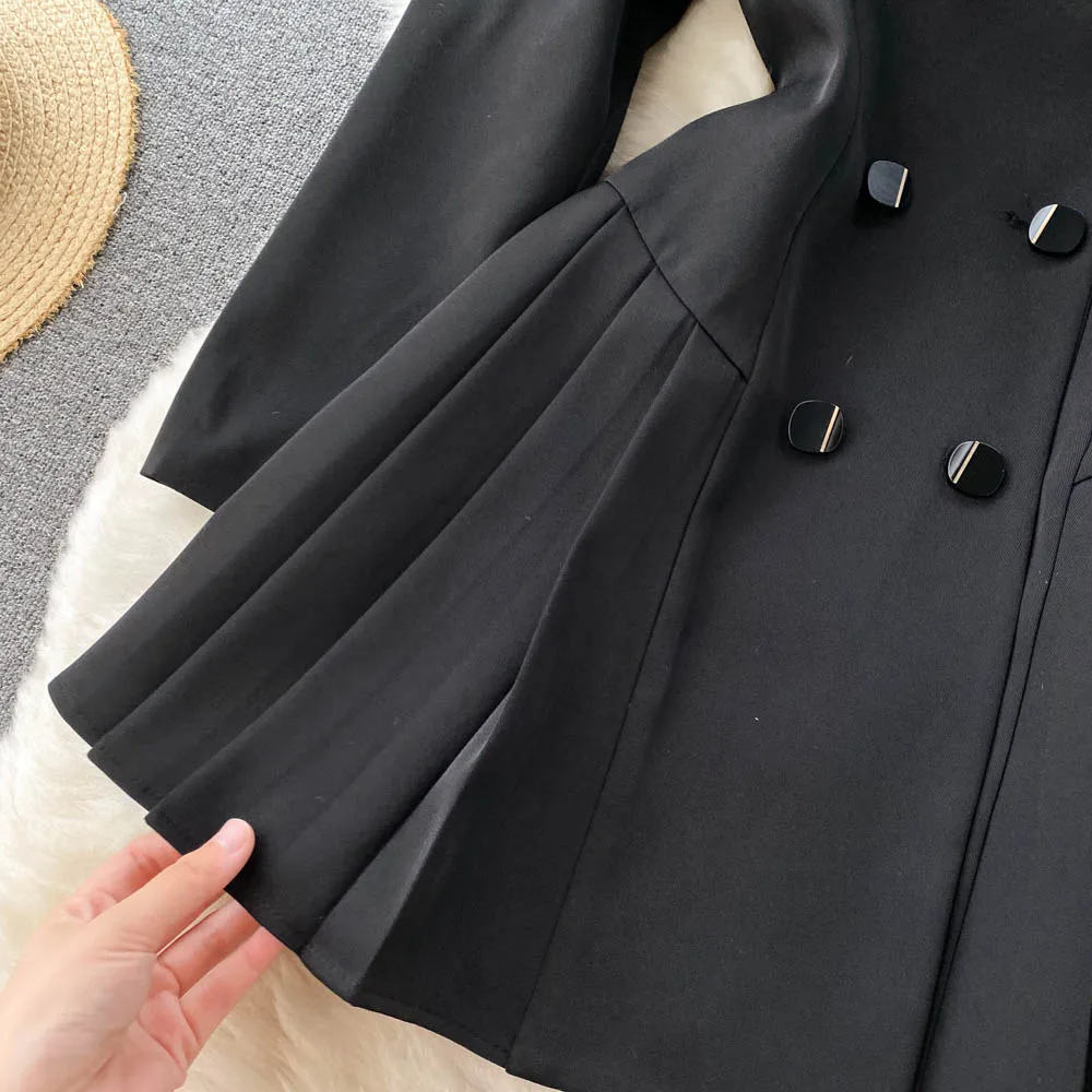 High End Spring Fall New Arrival Elegant Casual Sexy Double Breasted Black Coat Blazer Dress Women Clothing