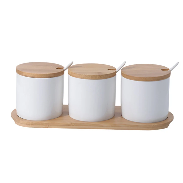 Japanese Style Kitchen Spice Rack 3pcs White Ceramic Seasoning Spice ...