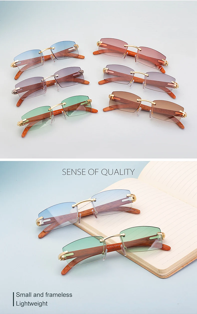 2022 Rimless Luxury Wood Buffalo Horn Sun Glasses For Women Brand Designer Men Vintage Metal 1224